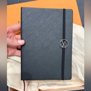 Louis Vuitton Black Textured Notebook with Silver Emblem